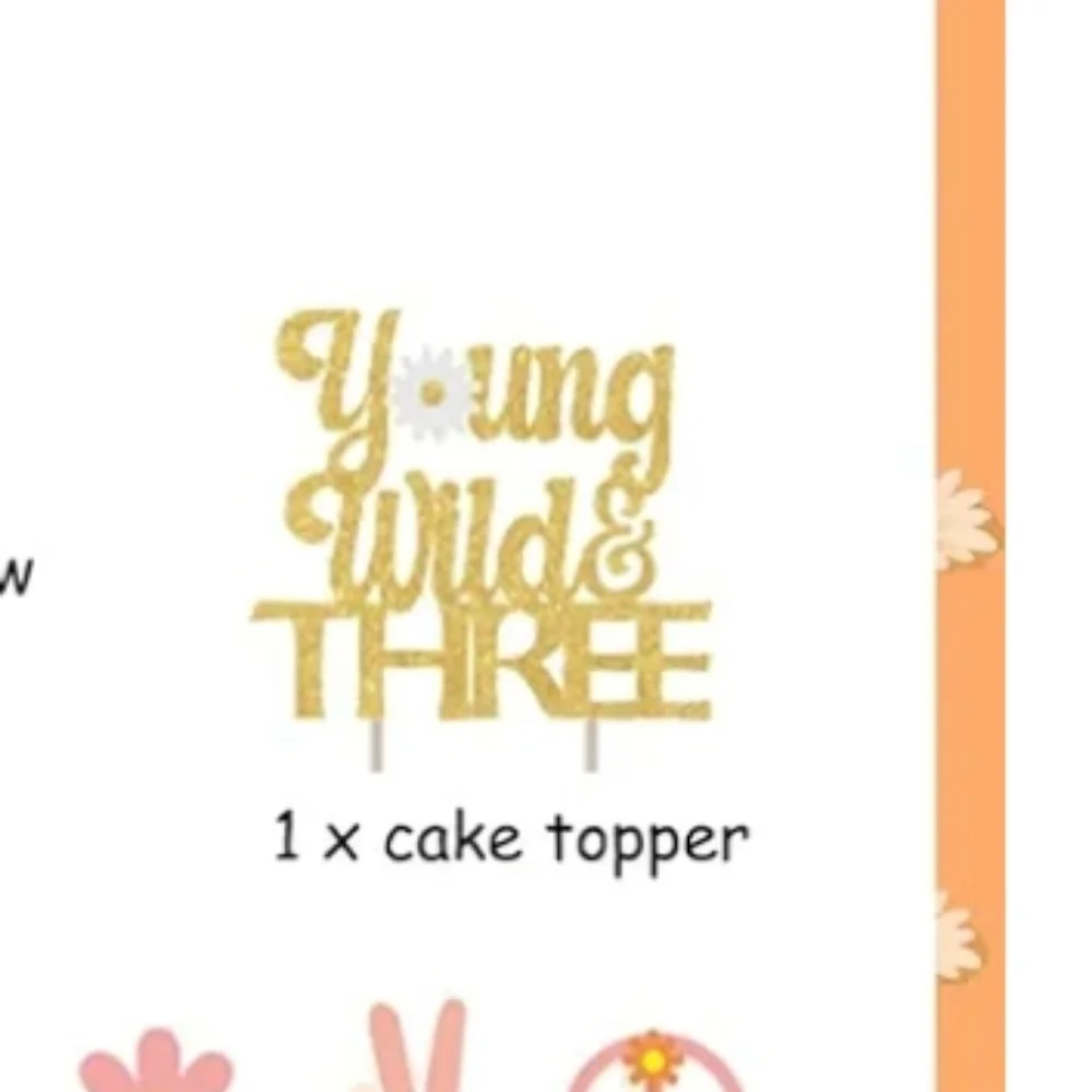 Young Wild & Three 3 Birthday Party Supplies Celebration Decor Cake Topper Signs
